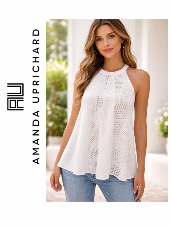 Amanda Uprichard Tops - Amanda Uprichard Halter Camisole Nantucket Eyelet Sz M White Summer Quiet Luxury